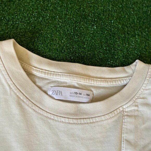 Zara Boxy Fit Solid Beige Big Pocket Short Sleeve Crewneck T-Shirt Size 13-14 - Picture 7 of 13